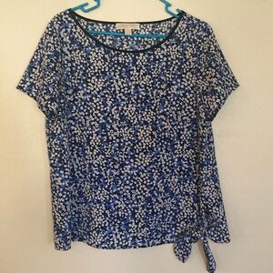 Michael Kors Ditsy Floral Blue & White Blouse Top Size Large